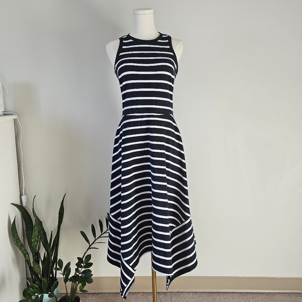 Banana Republic 2 Striped Navy and White Sleeveless Midi Dress